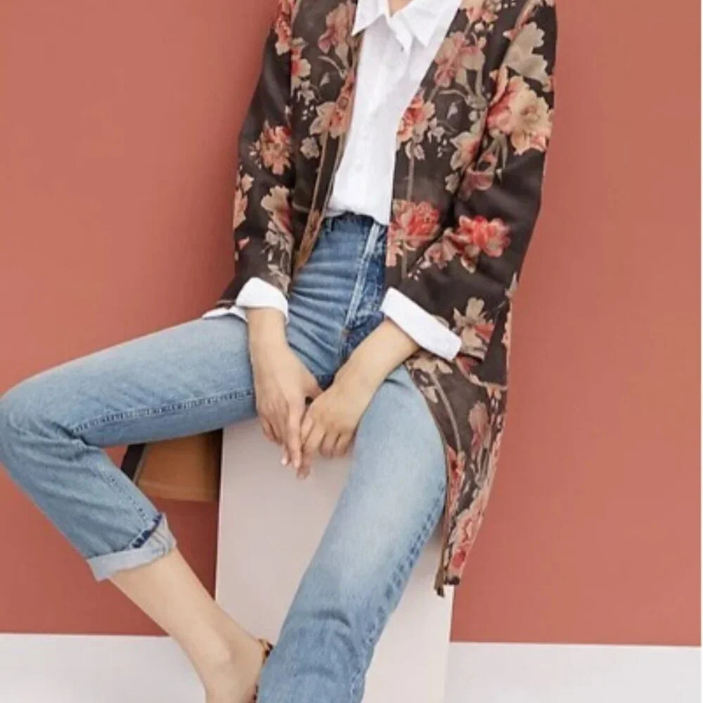 NWT ANTHROPOLOGIE Solitaire Rose Floral Print Kimono Jacket
